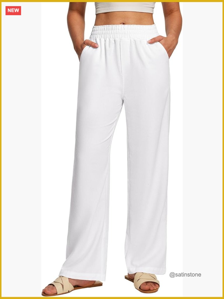 Wide Leg Linen Pants High Rise Palazzo Cotton Linen Blend Pull On Casual Summer